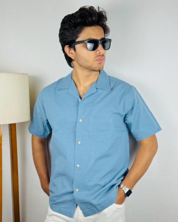 “OLD SCHOOL” Camp Shirt Cloud Blue - Image 3