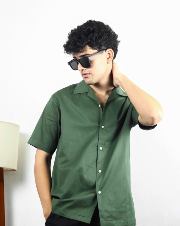 “OLD SCHOOL” Opaque Casual GREEN Shirt 850 - Image 5