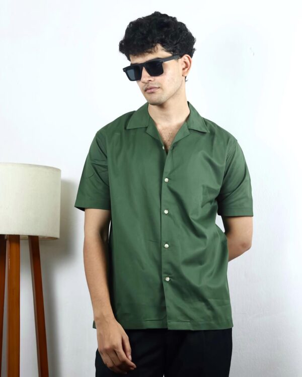 “OLD SCHOOL” Opaque Casual GREEN Shirt 850 - Image 2