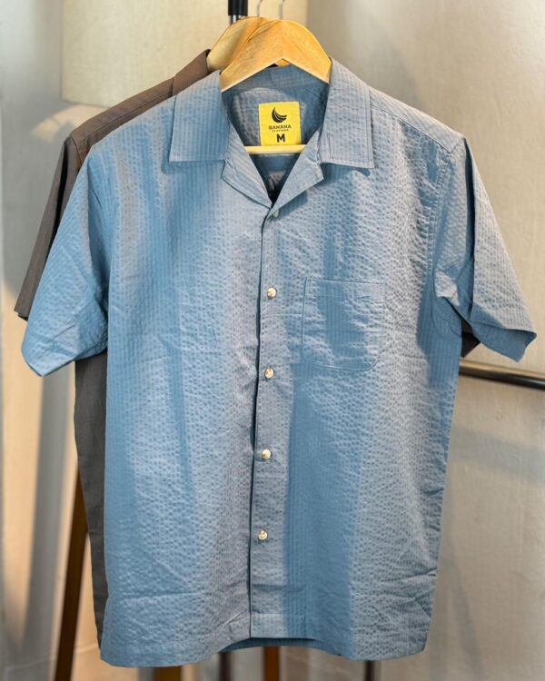 “OLD SCHOOL” Camp Shirt Cloud Blue - Image 8