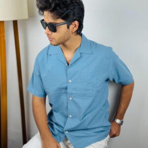“OLD SCHOOL” Camp Shirt Cloud Blue