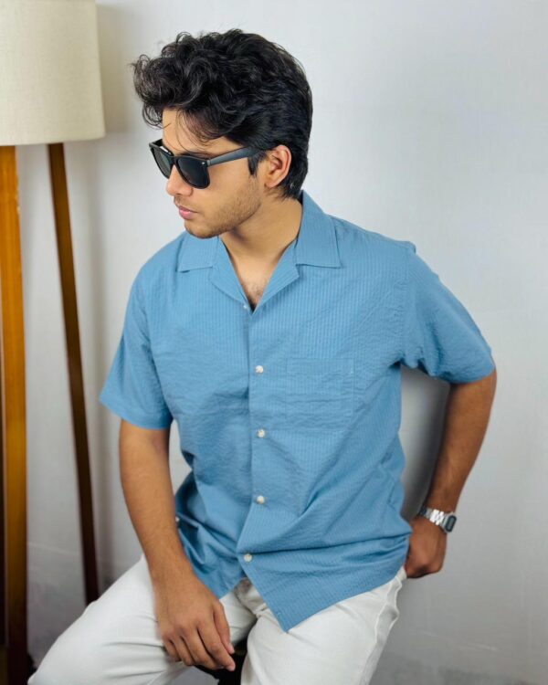“OLD SCHOOL” Camp Shirt Cloud Blue