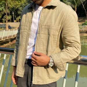 Ripped Denim Jacket Light Olive